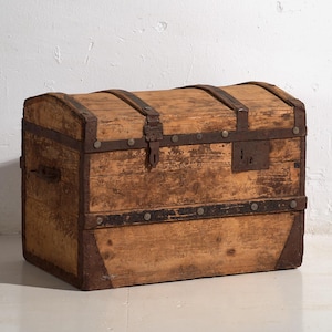 Stor antik koffert av tvättad trä (ca 1900) #66