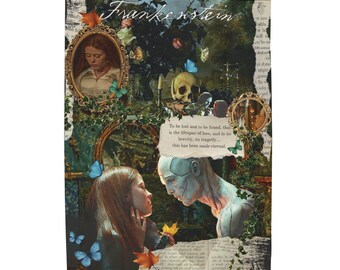 Frankenstein 2025 The Creature and Elizabeth botanicalCollage Velveteen Plush Blanket | Gothic cinema Literary 60"x80"