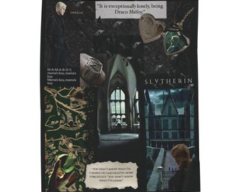 50"x60" Draco Malfoy Slytherin HP scrapbook Velveteen Plush Blanket | Hogwarts House, Dark Green Aesthetic