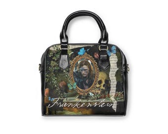 Frankenstein 2025 film Elizabeth and the creature botanical scrapbook Shoulder Handbag | Gothic cinema & Portrait garden and poetry