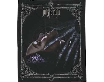 Nosferatu Ellen Velveteen Plush Blanket | Gothic Bat Silhouette, Dark Ornate Frame Gothic cinema