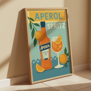 Aperol Spritz Vintage Art Print | Retro Italian Cocktail Poster | Vibrant Bar Decor | Capri-Inspired Illustration