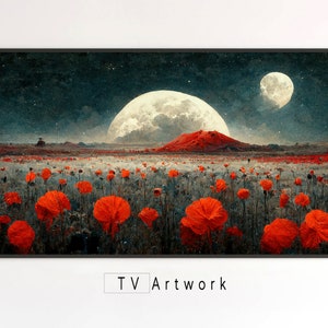 Samsung Frame TV Art.  Poppy Field on a Strange Planet. Colorful, Out of this world, Surreal. Digital Artwork for The Frame TV.s