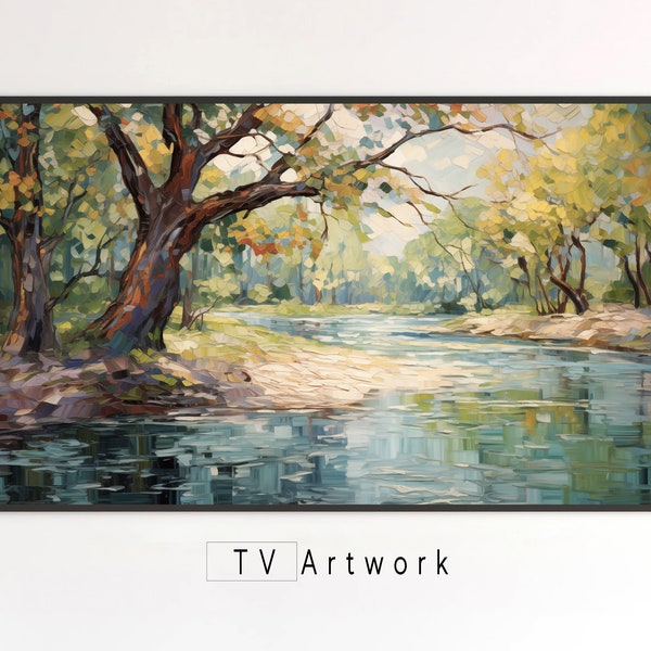 Samsung Frame TV Art | A Quiet Bend in the River | Impasto, Impressionism, Landscape | Digital Artwork for The Frame TV