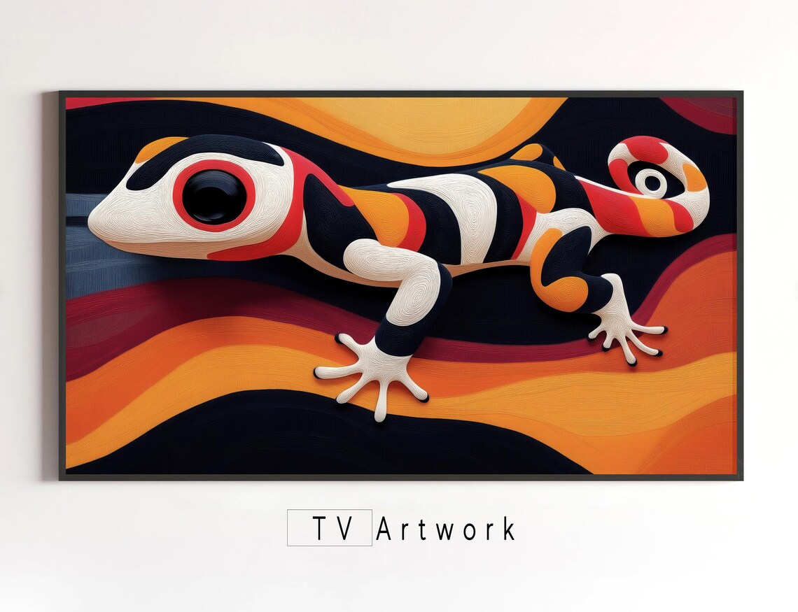Samsung Frame TV Art | Sun-bathing Gecko | Colorful, Abstract, Lizard ...
