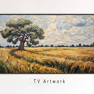 Samsung Frame TV Art | Old Tree Watches Wheat Turn Golden | Impasto, Pastoral, Landscape | Digital Artwork for The Frame TV