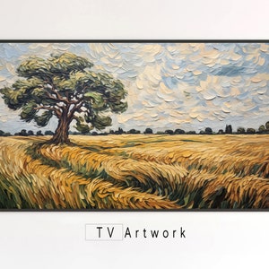 Samsung Frame TV Art | Old Tree Watches Wheat Turn Golden | Impasto, Pastoral, Landscape | Digital Artwork for The Frame TV