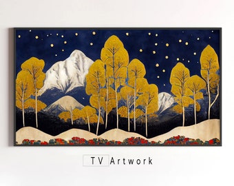 Samsung The Frame TV Art | Rocky Mountain Aspens Under a Starry Sky | Colorful, Nature, Landscape | Digital Artwork for Display on Screens