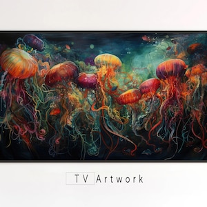 Samsung Frame TV Art | Jellyfish Party | Colorful, Abstract, Ocean Landscape | Digital Artwork for The Frame TV.