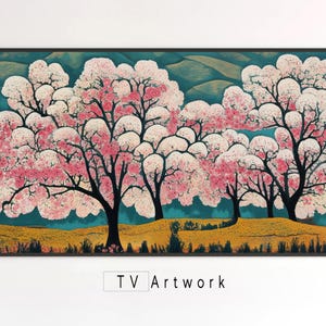 Samsung Frame TV Art | Cherry Blossoms in the Spring | Colorful, Abstract, Japanes Folk Art | Digital Artwork for The Frame TV