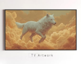 Samsung Frame TV Art | Cloud Wolf | Heavenscape, Dreamcore, Animal Portrait | Digital Illustration for Display and 4K Wallpaper
