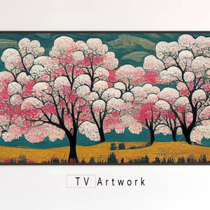 Samsung Frame TV Art | Cherry Blossoms in the Spring | Colorful, Abstract, Japanes Folk Art | Digital Artwork for The Frame TV