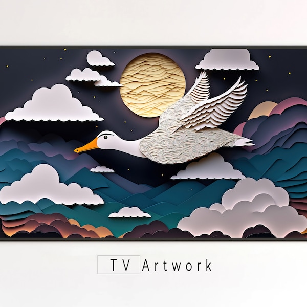 Samsung The Frame TV Kunst | Migrerende eend | Kleurrijk, abstract papier met meerdere niveaus | Digitale afbeelding voor virtuele weergave