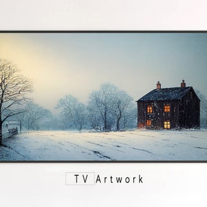 Samsung Frame TV Art | Winter Storm at the Old Homestead | Serene, Seasonal, Landscape | Digital Artwork for The Frame TV