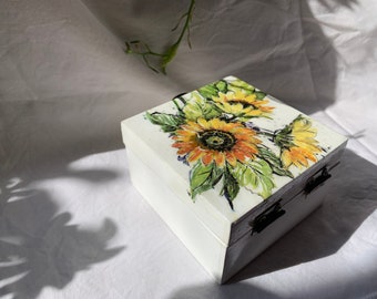 Sunflower Rays Box- Decoupage on Wood