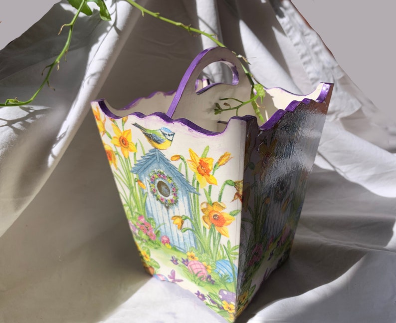 Little Birdy Cutlery/ Stationery Caddy Wooden,. Handmade with Decoupage image 1