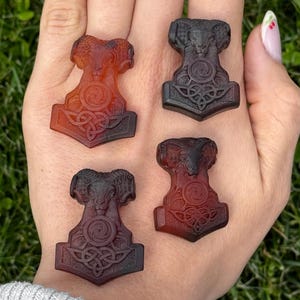Amber Viking Thors Hammer Amulet | Engraved Amber Men Pendant