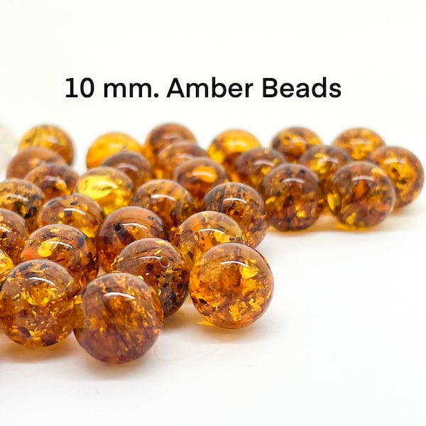 10 mm. Ambre naturel cognac, perles en vrac