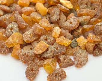 Natural Baltic Amber Loose Flat Beads with holes / Unpolished Chips Pieces