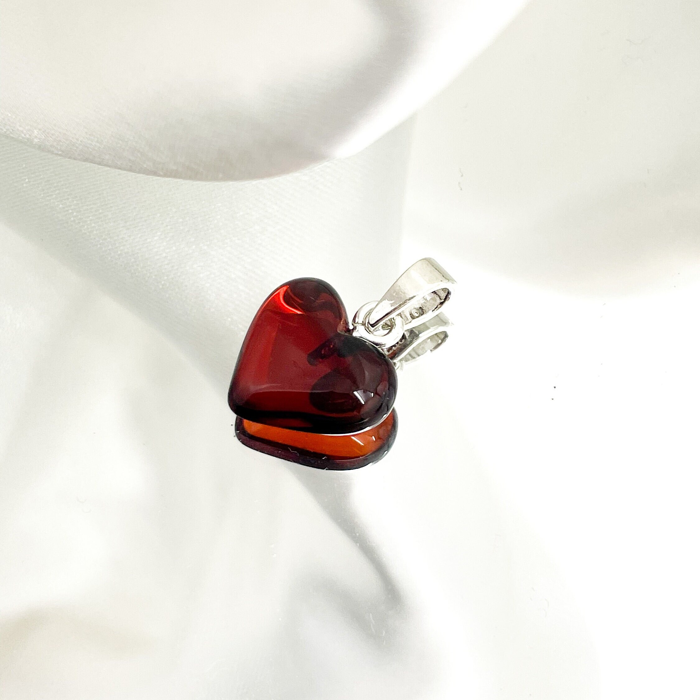 Baltic Amber cognac heart pendant | Sterling Silver