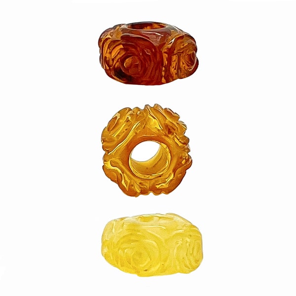 Baltic Amber Hand Carved Rose Charm | Pandora style | Troll beads