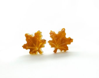 Baltic Amber Autumn Leaf Stud Earrings | Sterling Silver 925