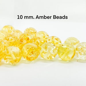 10 mm. Natural Lemon Amber Loose Beads