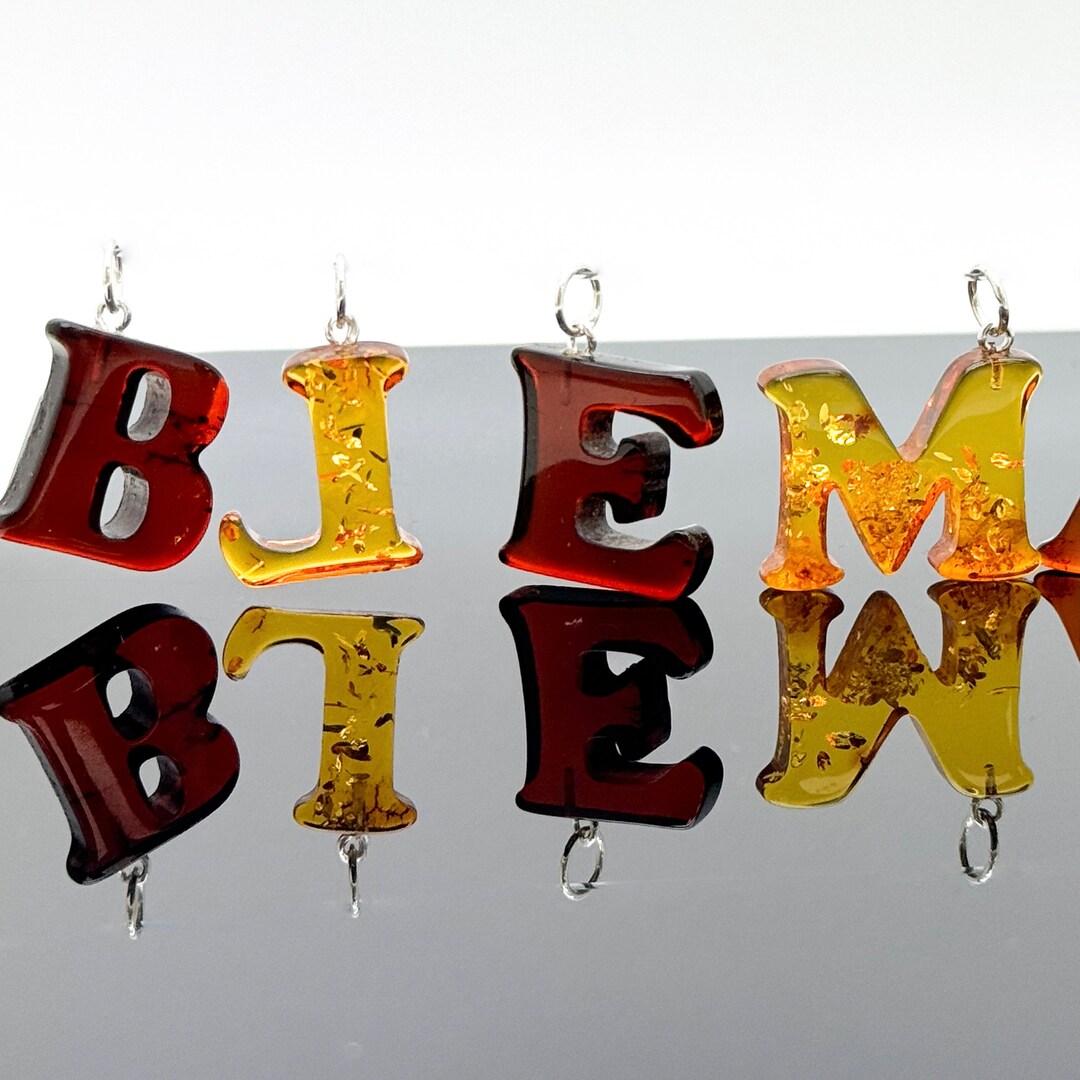 Natural Amber Alphabet Letters Pendant Sterling Silver 925 - Etsy