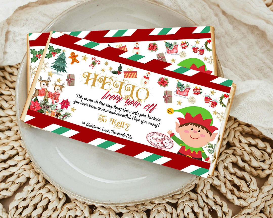 Editable Christmas Elf Chocolate Bar Wrapper (Download Now) - Etsy