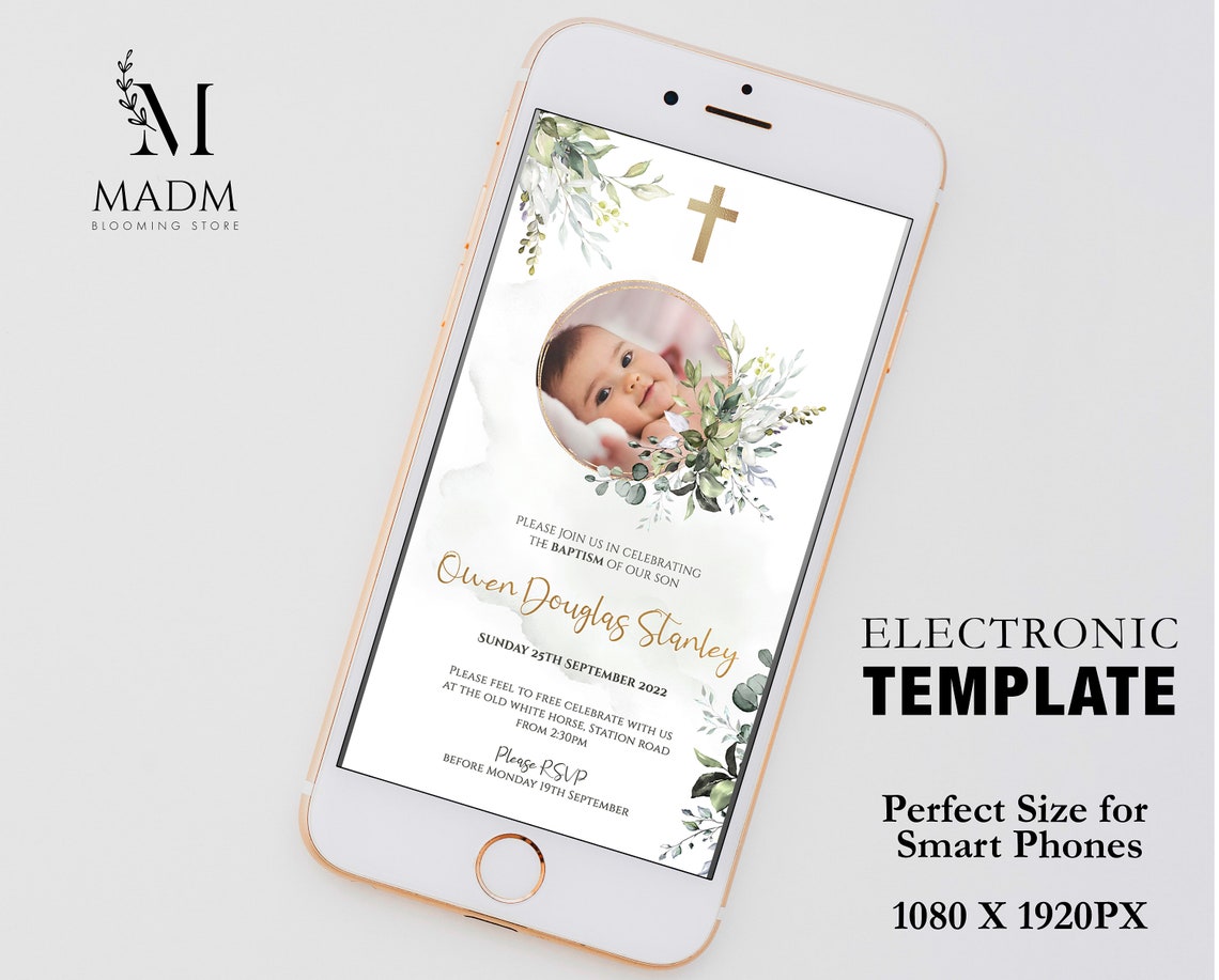 Baptism Electronic Invitation Modern Baptism Christening Etsy