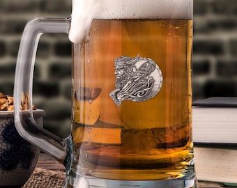Personalised Viking Beer Tankard | Odin Viking Tankard | Viking Tankard Glass | Custom Beer Mug Glass | Engraved Beer Mug Glass