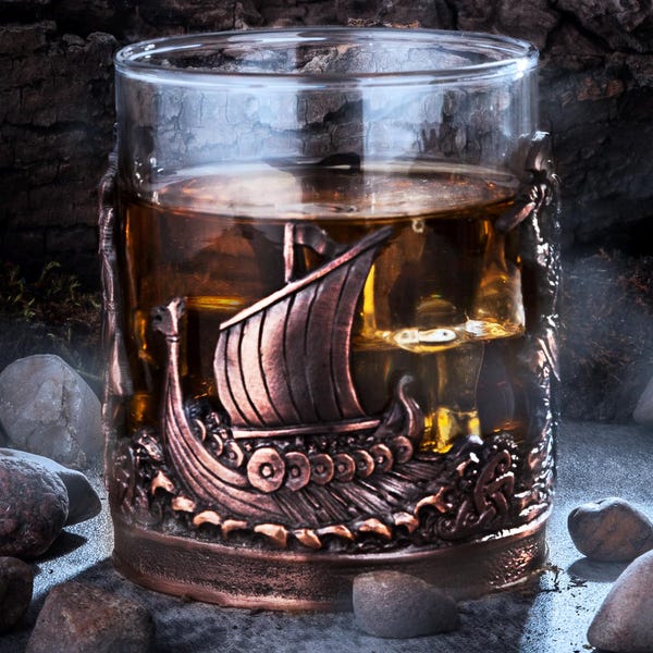 Personalised Viking Whisky Tumbler, Handmade Pewter, Chocolate Bronze Finish, 300ml, Gift Boxed with Stainless Steel Chilling Cubes