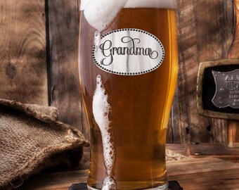 Personalised Grandma Engraved Pint Glass | Custom Pewter Grandma gift | Handcrafted Polish Barware | Engraved Pint Glass | New Grandma