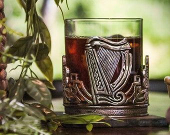 Unique Irish Whisky Glass - Celtic Harp Drinkware - Shamrock Sipper - Gaelic Glassware - Traditional Irish Drinkware - Perfect Whisky Gift