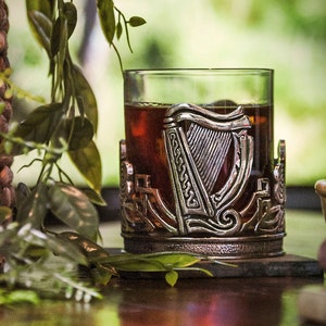 Unique Irish Whisky Glass - Celtic Harp Drinkware - Shamrock Sipper - Gaelic Glassware - Traditional Irish Drinkware - Perfect Whisky Gift