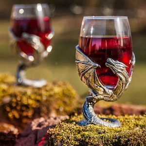 Handcrafted Pair of Dragon Wine Glasses - Unique Fantasy Barware, Perfect Gift for Dragon Lovers - High-Quality British Handmade Glassware