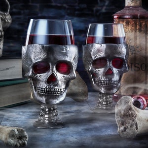 Handmade Skull Wine Glasses - Gothic Glassware - Macabre Stemware - Dark Aesthetic Goblet - Creepy Chic Drinkware - Made in Britain