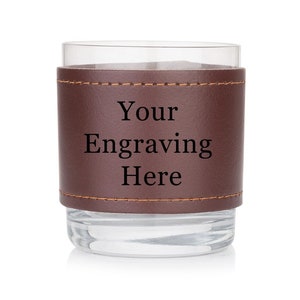 Personalised Leather Wrapped Whisky Glass – Free Custom Engraving, Bespoke Leather Drinkware, British Crafted Whiskey Tumbler Gift