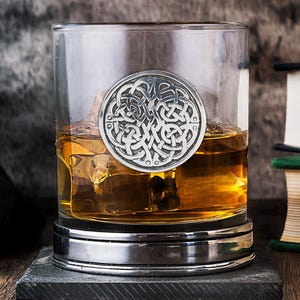 Engraved Celtic Knot Irish Whisky Glass | Celtic Whisky Tumbler | Unique Handmade Glass | Pewter Glass | Handcrafted by A E Williams Pewter