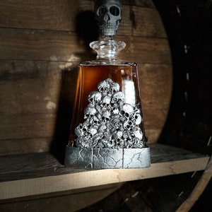 Skull and Serpent Decanter - Handcrafted Gothic Vessel in Crystal & Pewter - Edgy Elegance Drinkware - Made in Britain