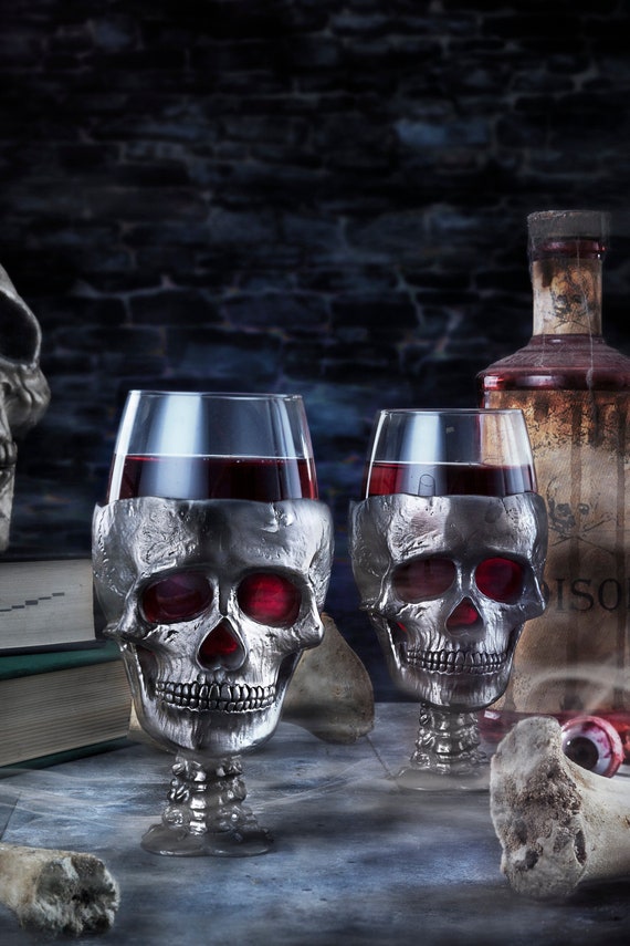 Handmade Skull Wine Glasses Gothic Glassware Macabre Stemware Dark