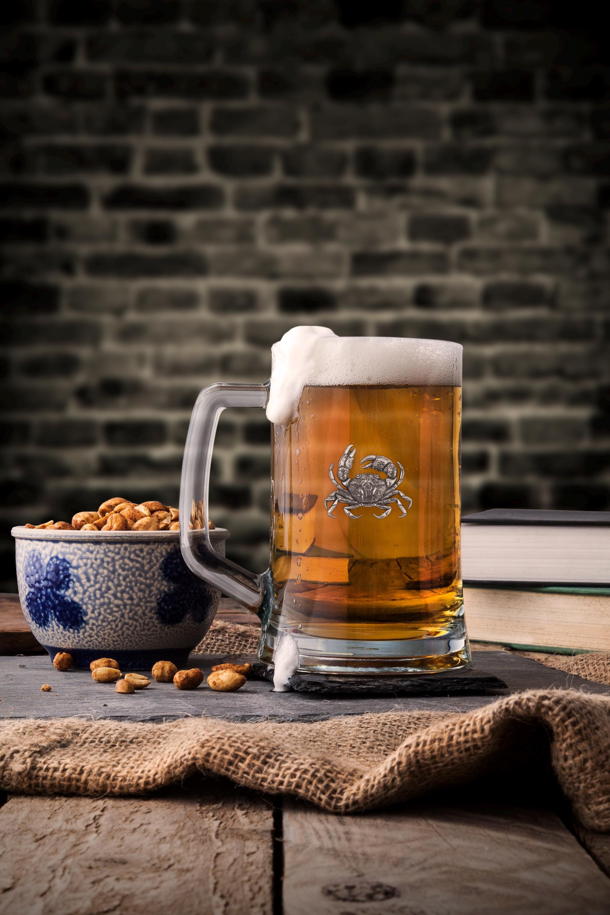 Bierkrug Glas mit Gravur | Personalisierte gravierte Gläser für Bier | Gravieren Crab Glass | Zinn Bier trinken Geschenkidee | Trauzeuge Geschenk