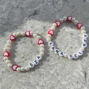 personalised coquette pearl heart idol handmade bracelet / SZA bracelet / Lana del rey bracelet / custom name