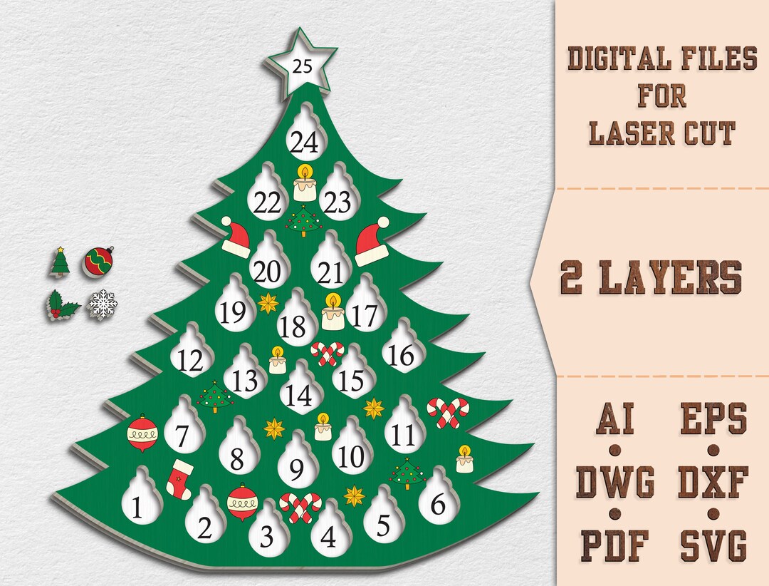Pine Tree Countdown Christmas SVG, Calendar Sign Svg, Decor Svg