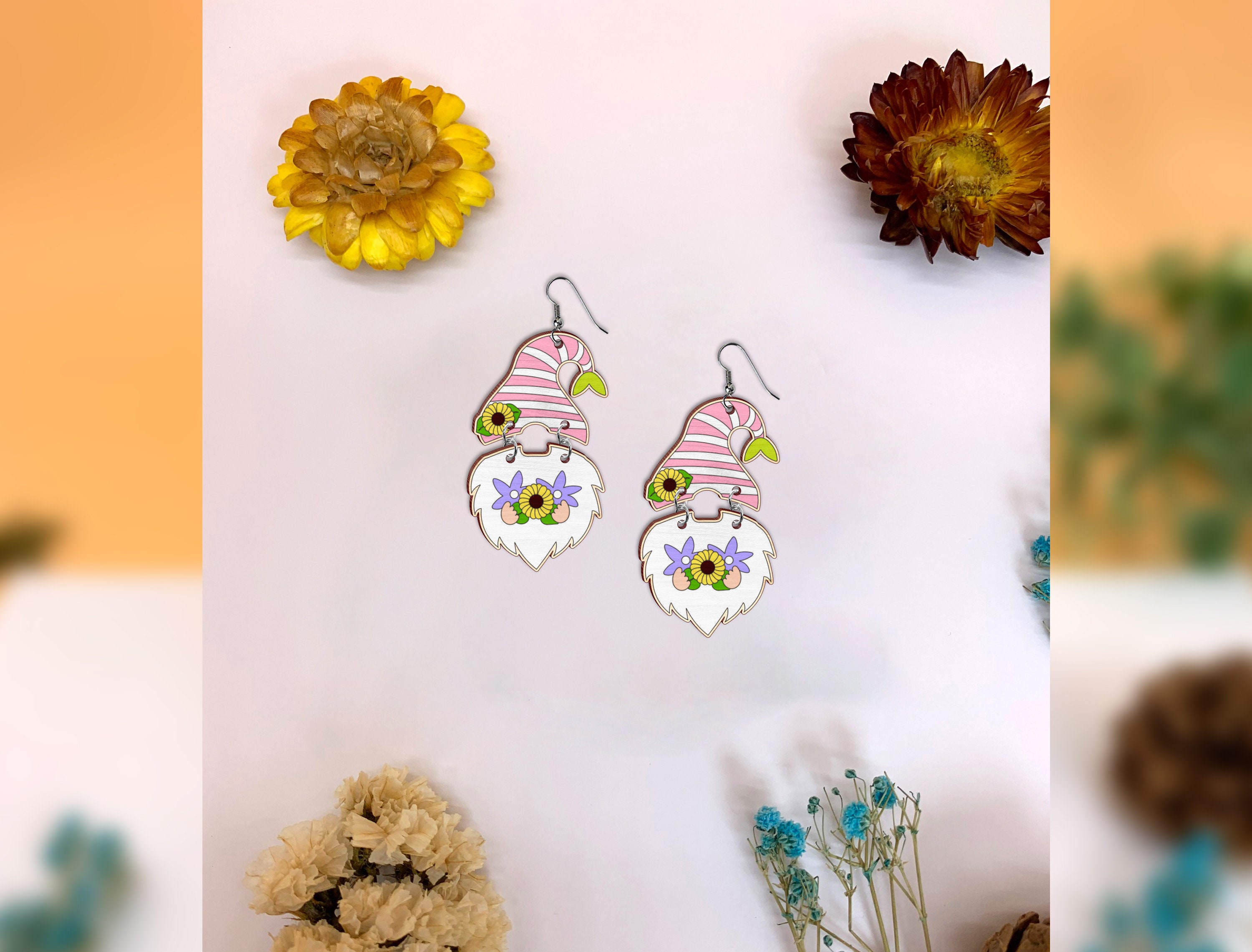 Cute Garden Gnome Stud Earrings - Plastic Fun Earrings, Surgical Steel Posts, 1.5" Tall - View #3