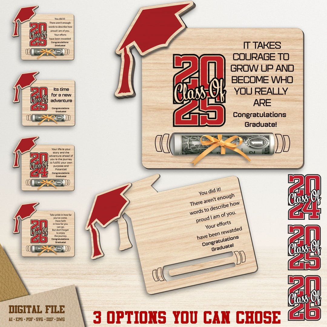 4 Pcs Class Of 2025 Graduation Money Holder - Wooden Cash Gift Box Congratulations Card Holder