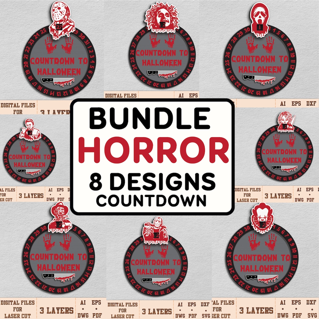 BUNDLE Horror Countdown SVG, Countdown to Halloween, Laser Earrings