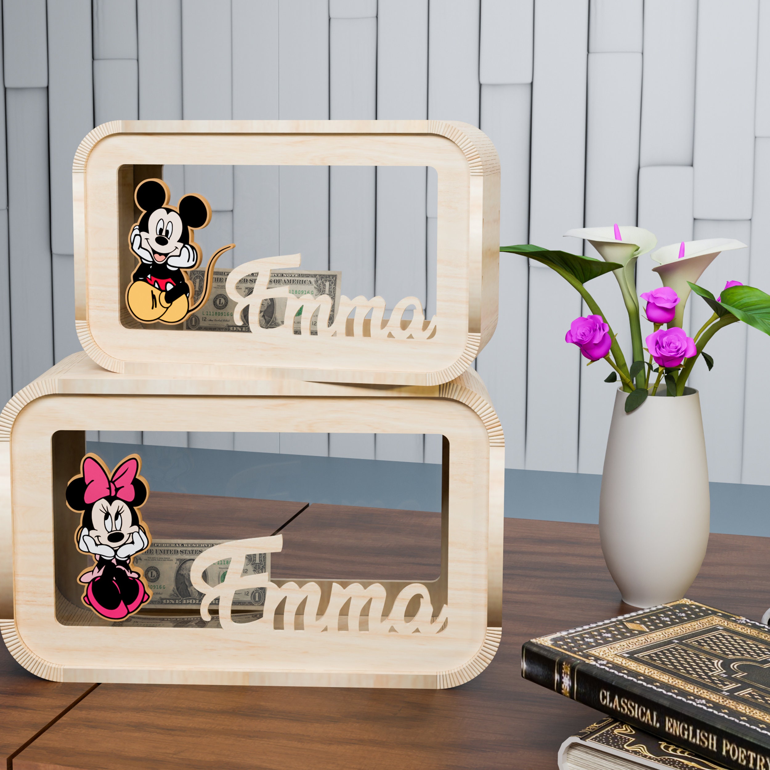 Mouse Money Box Wooden Piggy Banks, Personalised Name, Gift For Kids, Money Box