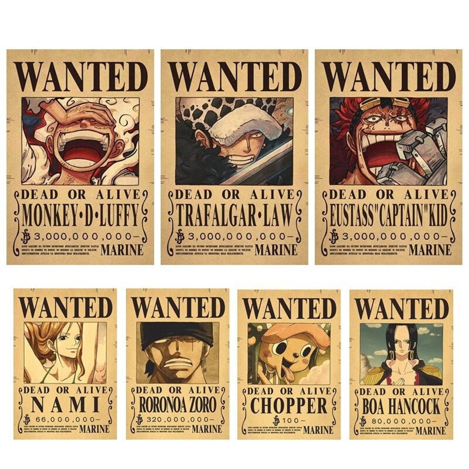 Wanted Poster Anime New Bounty Luffy Zoro Shanks - Etsy