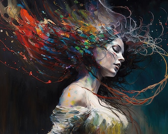 Woman Dancing Art Print – Abstract Landscape, Jewel Tones
